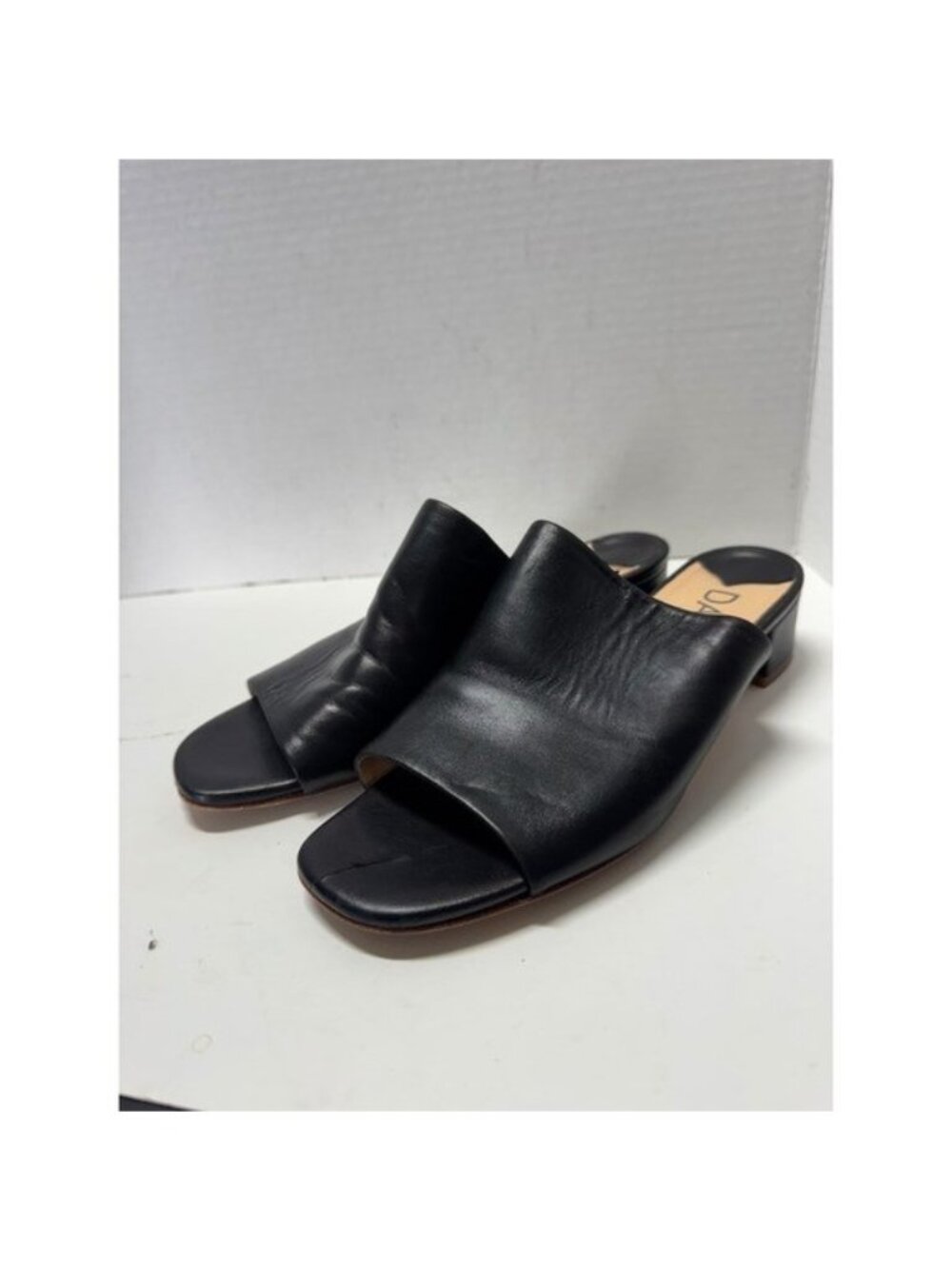 Davids Black Leather Block Heel Mules 90s Minimalist Italy Sandals 38 7.5